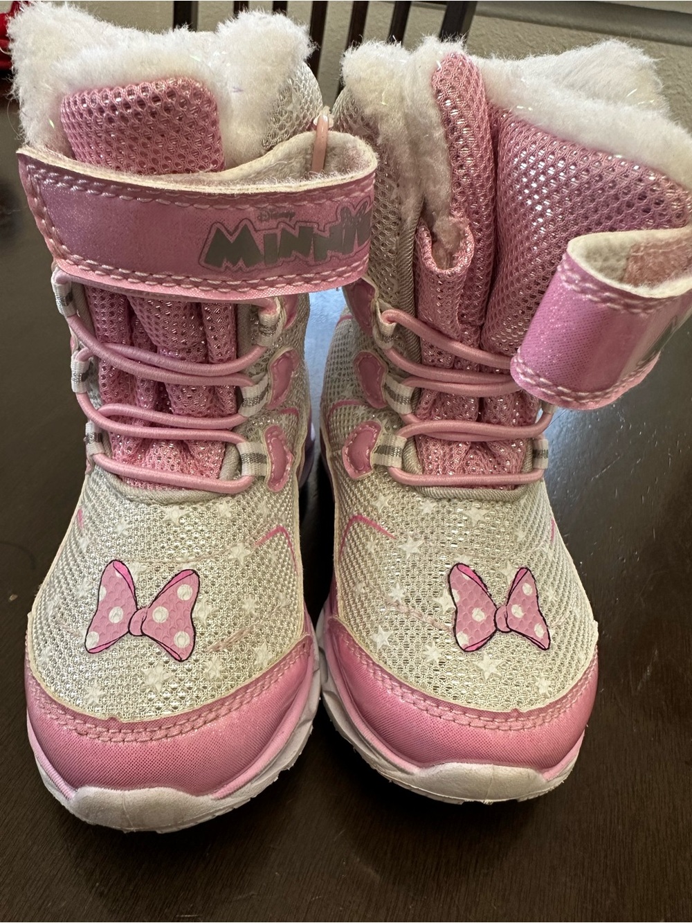Disney Minnie Pink and White Girls Winter Boots